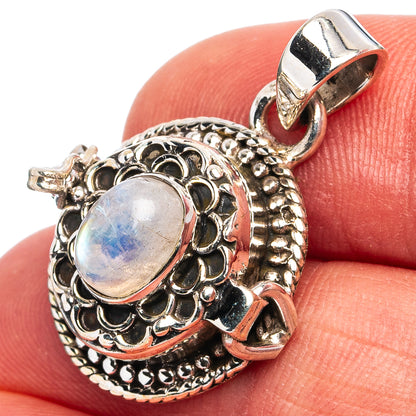 Rainbow Moonstone Poison Pendant 1 1/8" (.925 Sterling Silver)