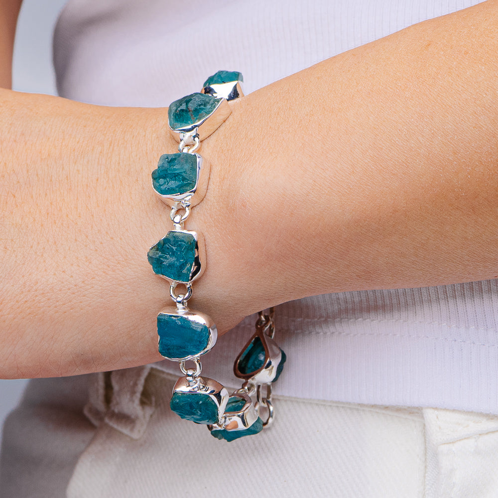 Raw Apatite Bracelet 7 to 8" (.925 Sterling Silver)