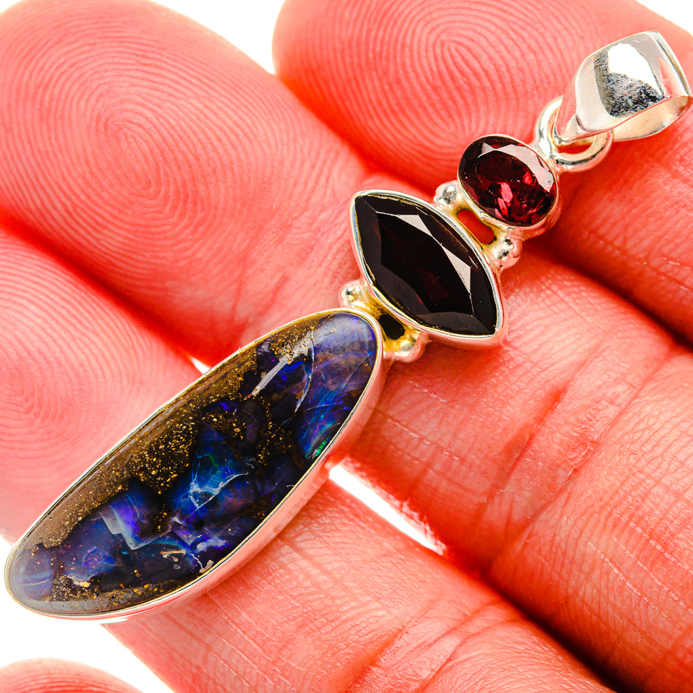 Boulder Opal, Garnet Pendant 2 1/8" (925 Sterling Silver) PD38192