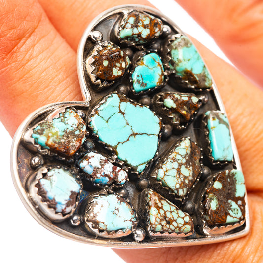 Turquoise heart ring in sterling silver with cluster of turquoise inlaid stones