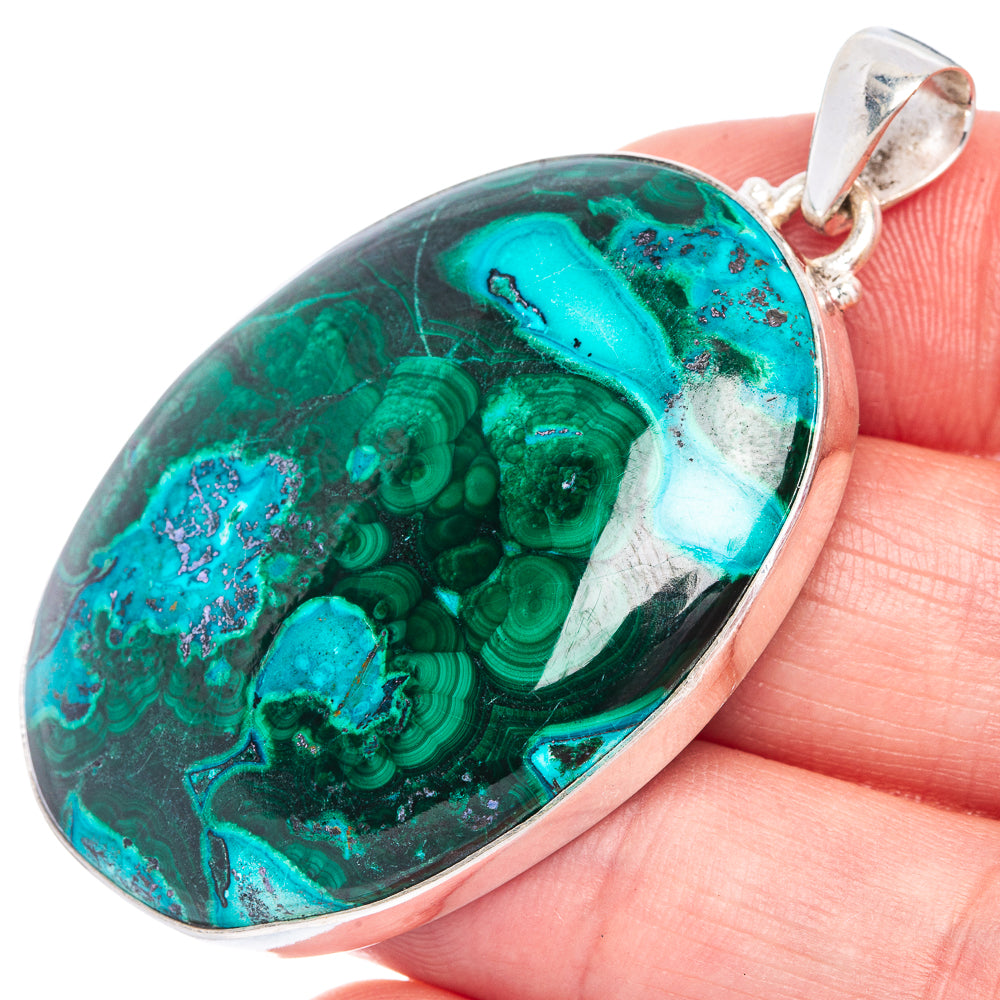 Malachite In Chrysocolla Pendant 2 1/8" (925 Sterling Silver) P40610