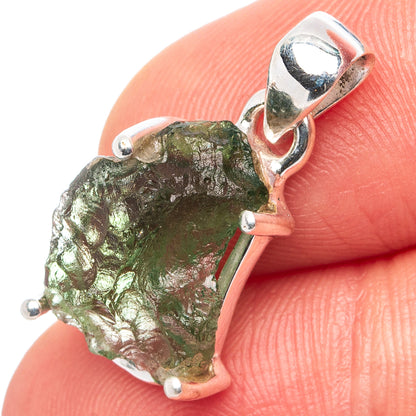 Rare Raw Moldavite Pendant 7/8" (.925 Sterling Silver)