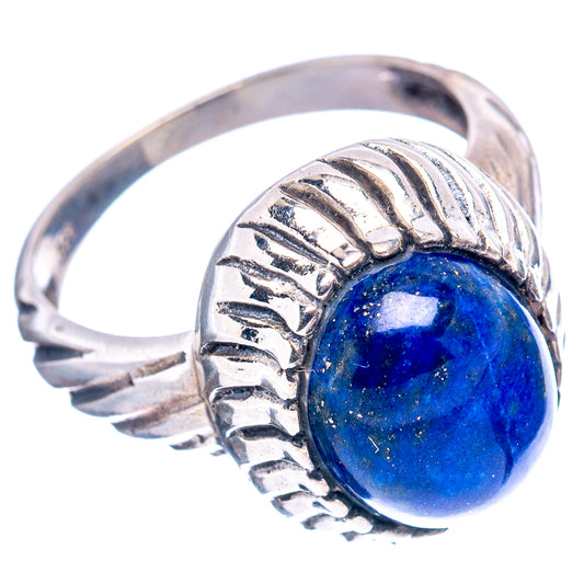 Sterling silver ring with round blue lapis stone and ornate filigree bezel
