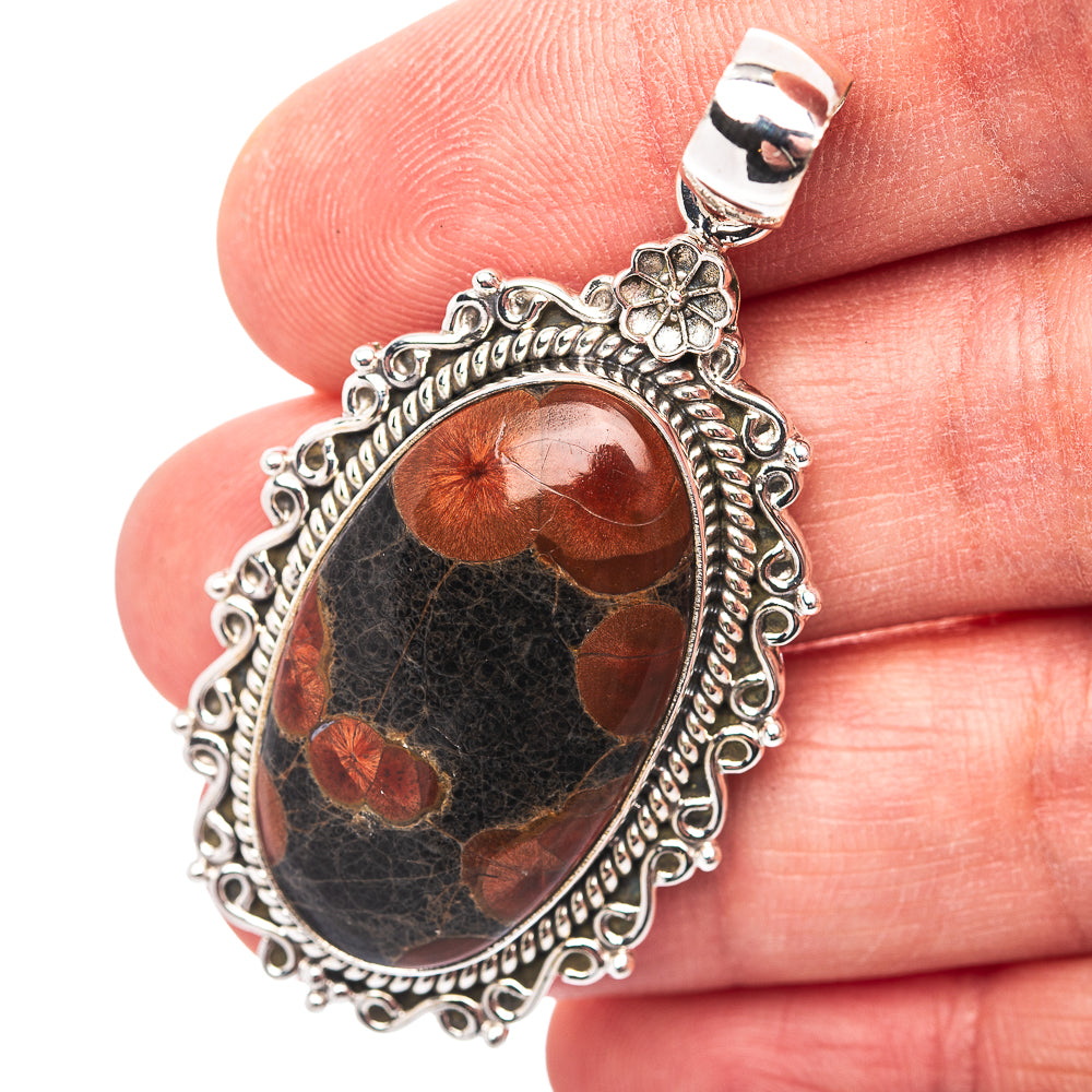 Premium Southwestern Style Peanut Obsidian Pendant 2" (.925 Sterling Silver)