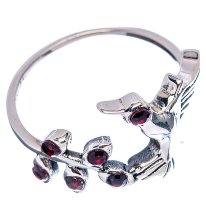 Garnet Hummingbird Dainty Ring Size 8 (.925 Sterling Silver)