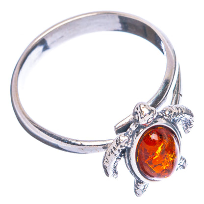 Baltic Amber Sea Turtle Ring Size 4 Adjustable (.925 Sterling Silver)