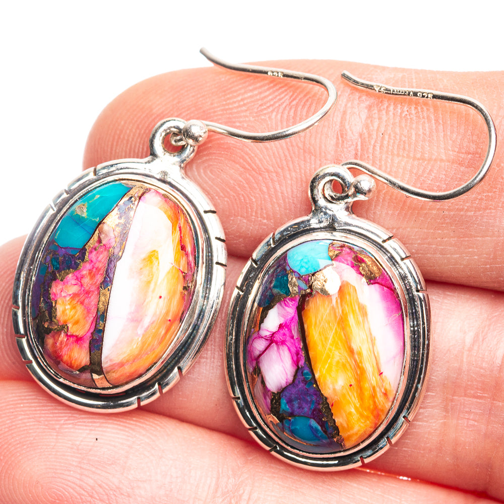 Kingman Pink Dahlia Turquoise Earrings 1 3/8" (925 Sterling Silver) E432602