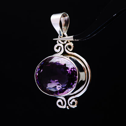 20.87ct Faceted Brazilian Amethyst Pendant 1 5/8" (.925 Sterling Silver)