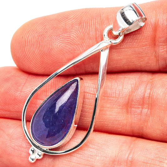 Sterling silver teardrop tanzanite pendant with purple gemstone and loop bail