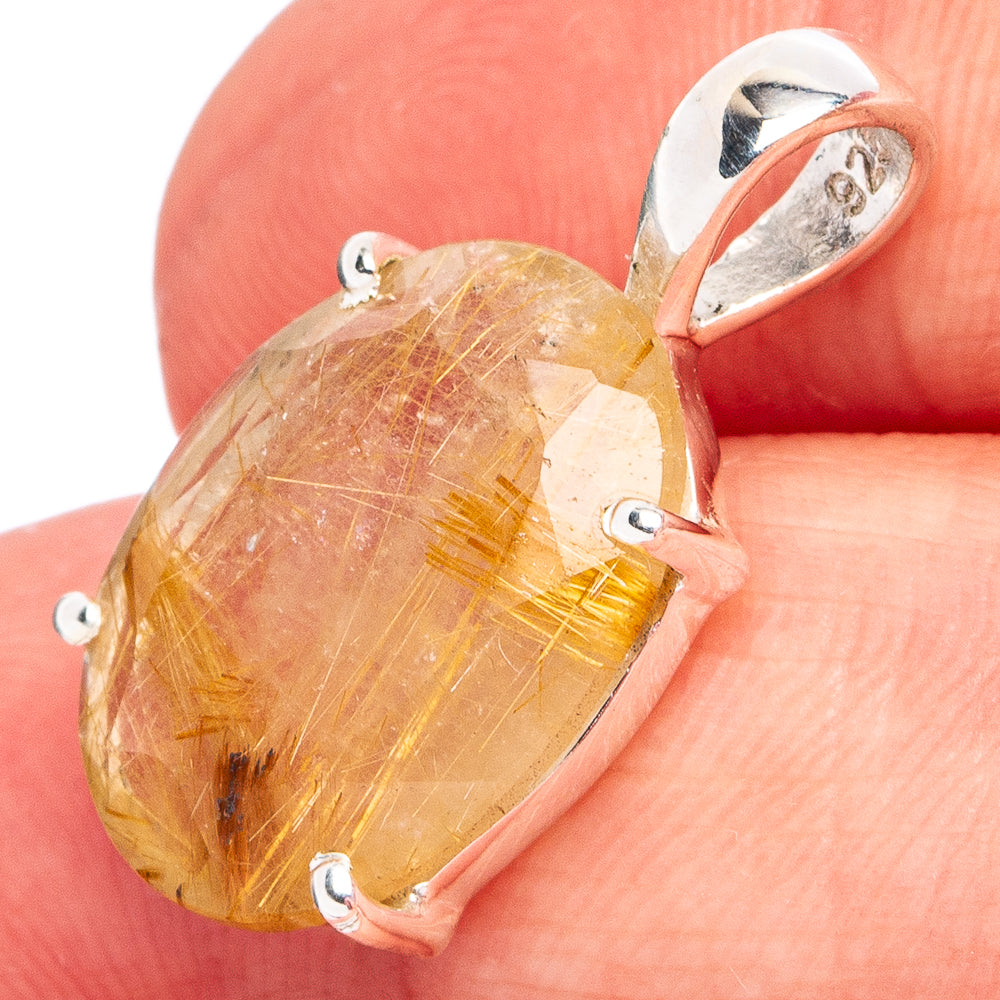 Rutilated Quartz Pendant 7/8" (.925 Sterling Silver)