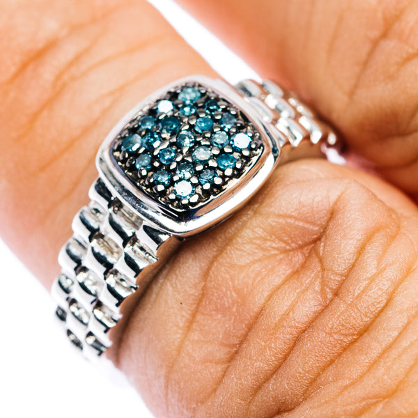 Blue Diamond Ring Size 6.75 (.925 Sterling Silver)