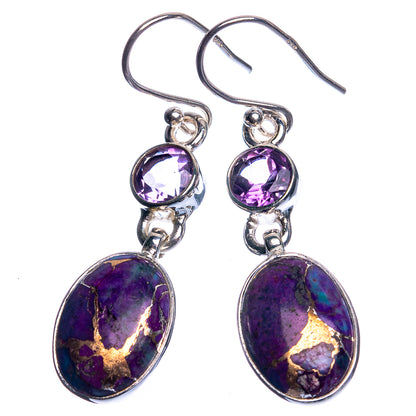 Purple Copper Composite Turquoise, Amethyst 925 Sterling Silver Earrings 1 5/8"