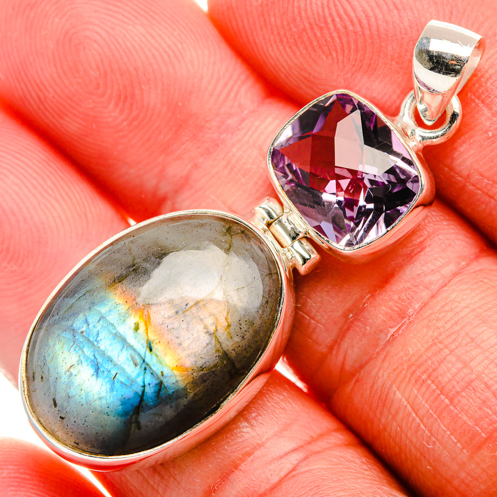 Labradorite, Amethyst Pendant 2" (925 Sterling Silver) PD38073