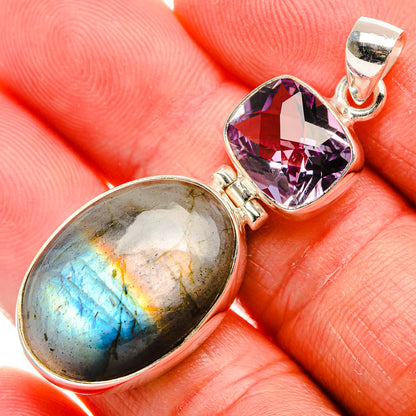 Labradorite, Amethyst Pendant 2" (925 Sterling Silver) PD38073