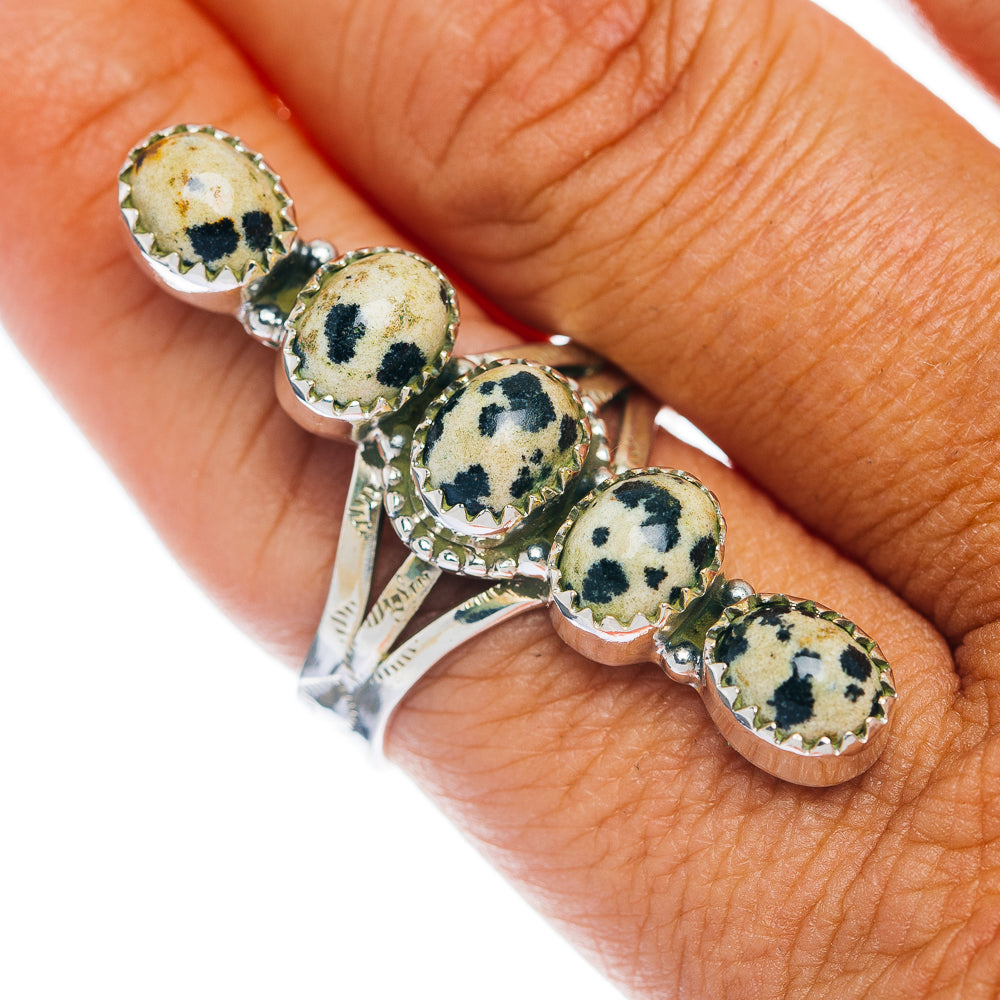 Premium 5-Gemstone Finger Shield Dalmatian Jasper Ring Size 9.75 (.925 Sterling Silver)