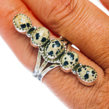 Premium 5-Gemstone Finger Shield Dalmatian Jasper Ring Size 9.75 (.925 Sterling Silver)