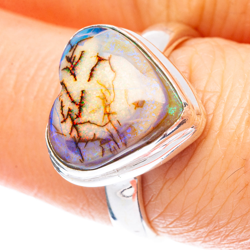 Rare Sterling Opal Heart Ring Size 7.5 (925 Sterling Silver) R2283