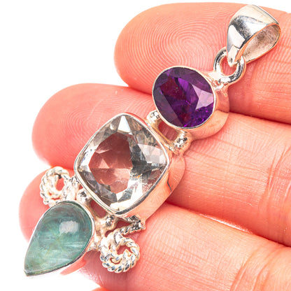 White Quartz, Blue Fluorite, Amethyst Pendant 2" (925 Sterling Silver) P38705