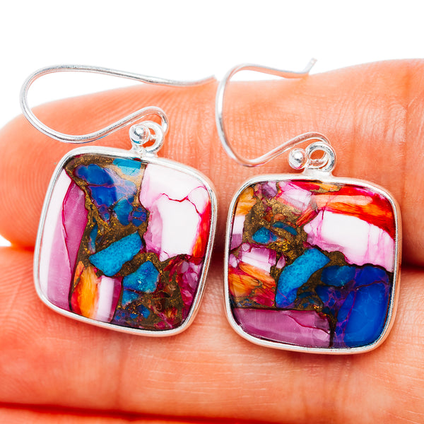 Pink Dahlia Turquoise Earrings 1 1/4" (.925 Sterling Silver)