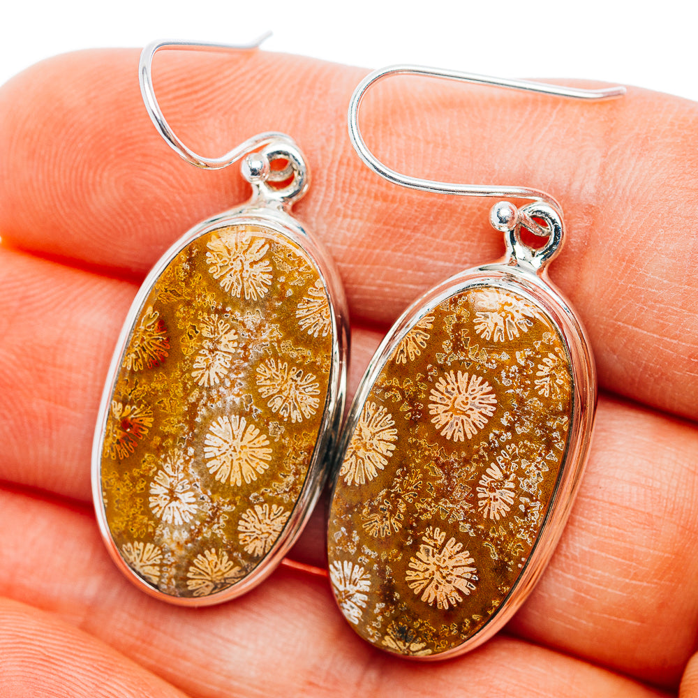 Premium Fossil Coral Earrings 1 5/8" (.925 Sterling Silver)