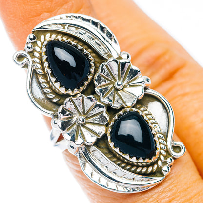 Exclusive Southwestern Style Black Onyx Ring Size 6.75 (.925 Sterling Silver)