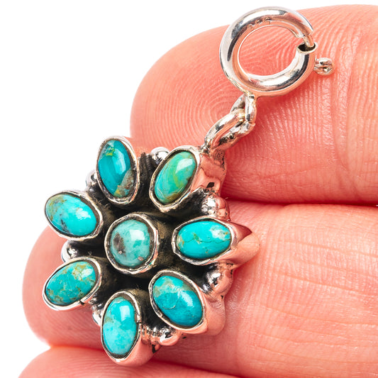 Turquoise flower pendant in .925 sterling silver with oval stones and clasp loop