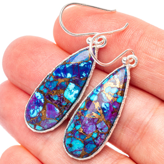 Purple Copper Composite Turquoise Earrings 1 5/8" (925 Sterling Silver) E2454