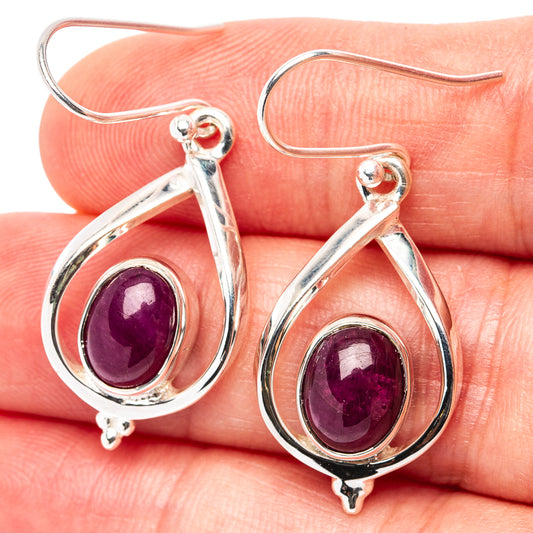 Oval purple ruby drop earrings in .925 sterling silver teardrop bezels, french hooks