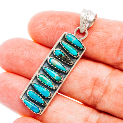 Southwestern Style Kingman Turquoise Pendant 1 3/4" (.925 Sterling Silver)