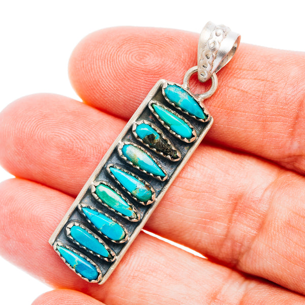 Southwestern Style Kingman Turquoise Pendant 1 3/4" (.925 Sterling Silver)