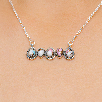 Southwestern Style Cotton Candy Turquoise Necklace 17 to 19" (.925 Sterling Silver)