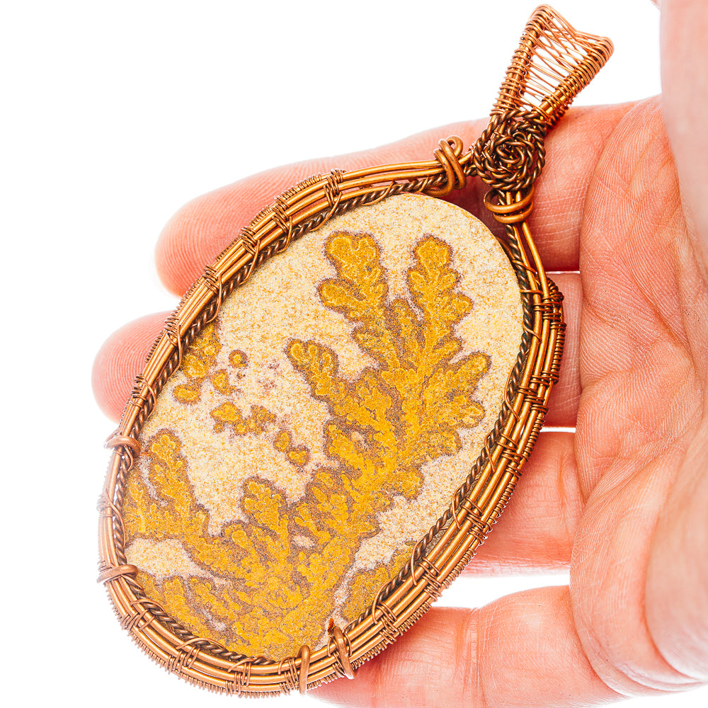 Psilomelane Dendrite Wire Wrap Pendant 3 5/8" (Copper)