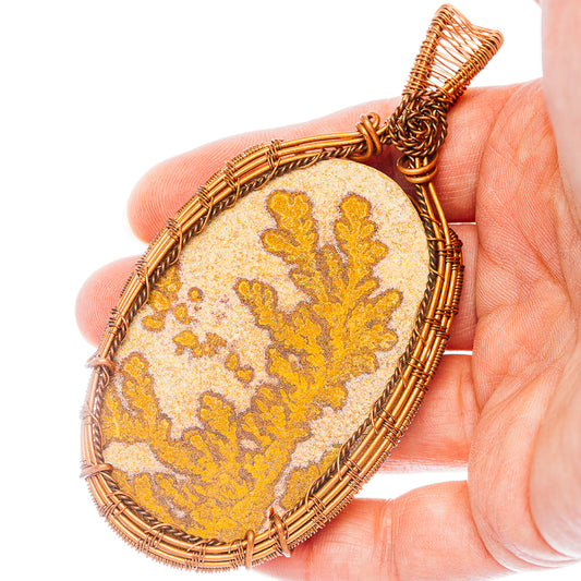 Psilomelane Dendrite Wire Wrap Pendant 3 5/8" (Copper)
