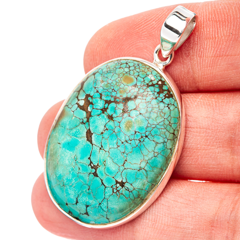Premium Tibetan Turquoise Pendant 1 3/4" (.925 Sterling Silver)