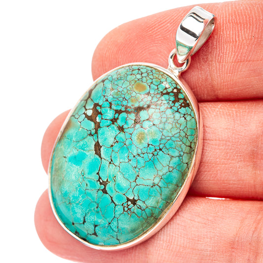 Premium Tibetan Turquoise Pendant 1 3/4" (.925 Sterling Silver)