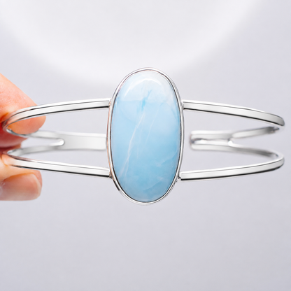 Larimar Cuff Bracelet Adjustable (.925 Sterling Silver)
