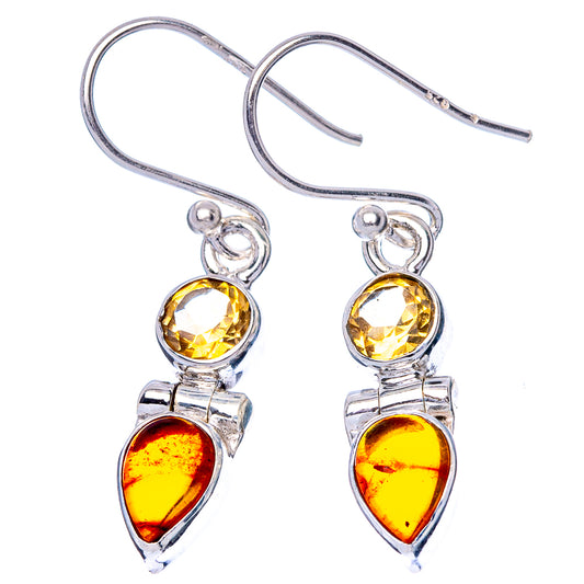 Baltic Amber, Citrine Earrings 1 3/8" (925 Sterling Silver) E1540