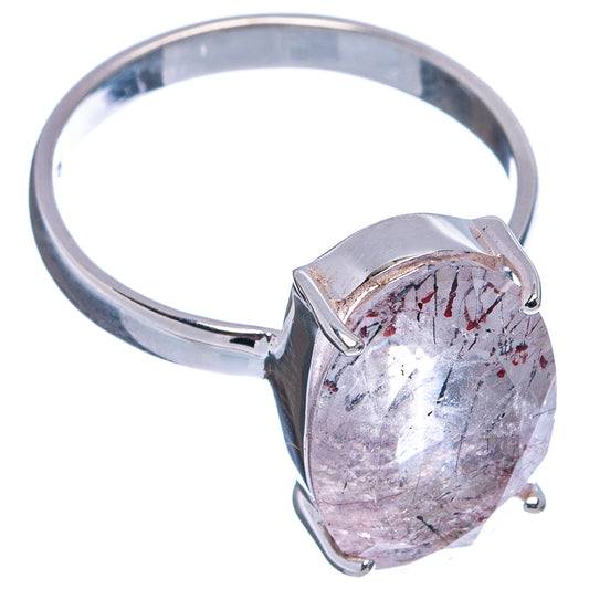 Sterling silver ring with oval Super Seven crystal and open band, size 7.75