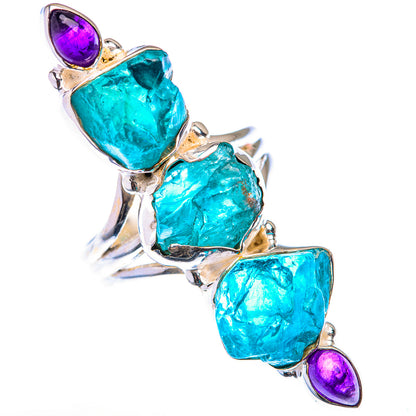 Large Blue Fluorite, Amethyst Ring Size 8 (925 Sterling Silver) RING140072