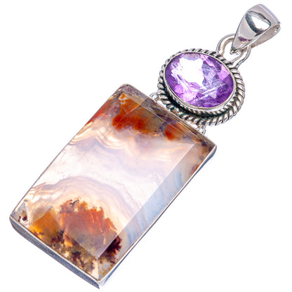 Premium Indonesian Plume Agate, Amethyst Pendant 2 1/8" (.925 Sterling Silver)