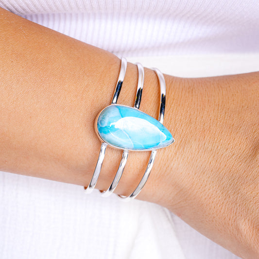 Premium Larimar Cuff Bracelet (.925 Sterling Silver)