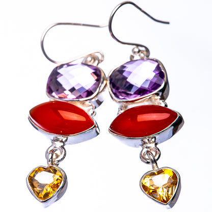 Carnelian, Amethyst, Citrine Earrings 1 7/8" (925 Sterling Silver) E432300
