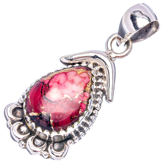 Sterling silver pendant with oval red-pink stone, decorative rope bezel and loop bail