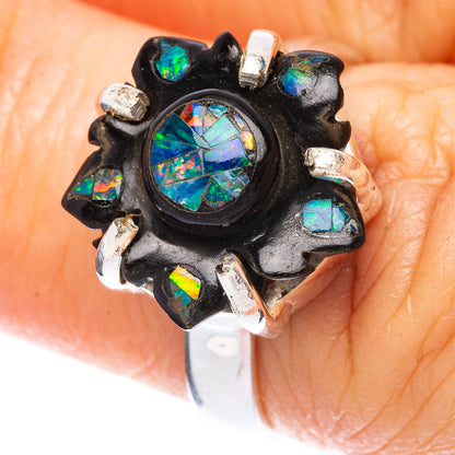 Black Onyx Opal Flower 925 Sterling Silver Ring Size 6 Ana Co R2487
