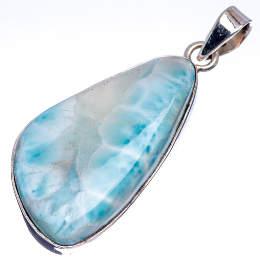 Teardrop larimar pendant in .925 sterling silver bezel, light blue marbled