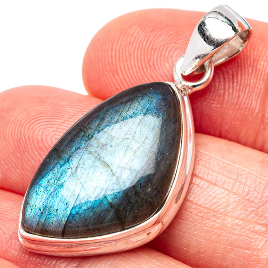 Labradorite teardrop pendant in .925 sterling silver with blue flash bezel