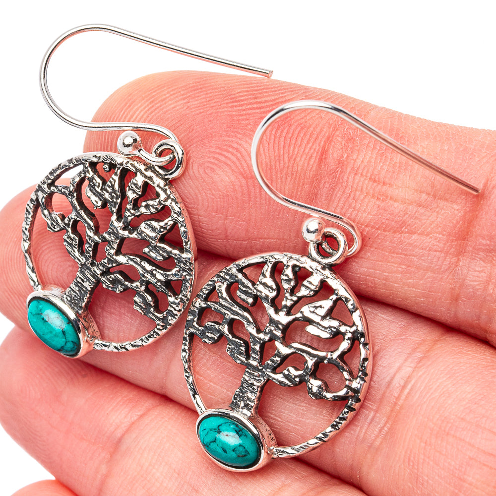 Turquoise Howlite Tree Earrings 1 3/8" (925 Sterling Silver) E3103