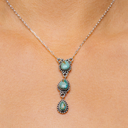 Sterling silver turquoise pendant necklace with three teardrop stones