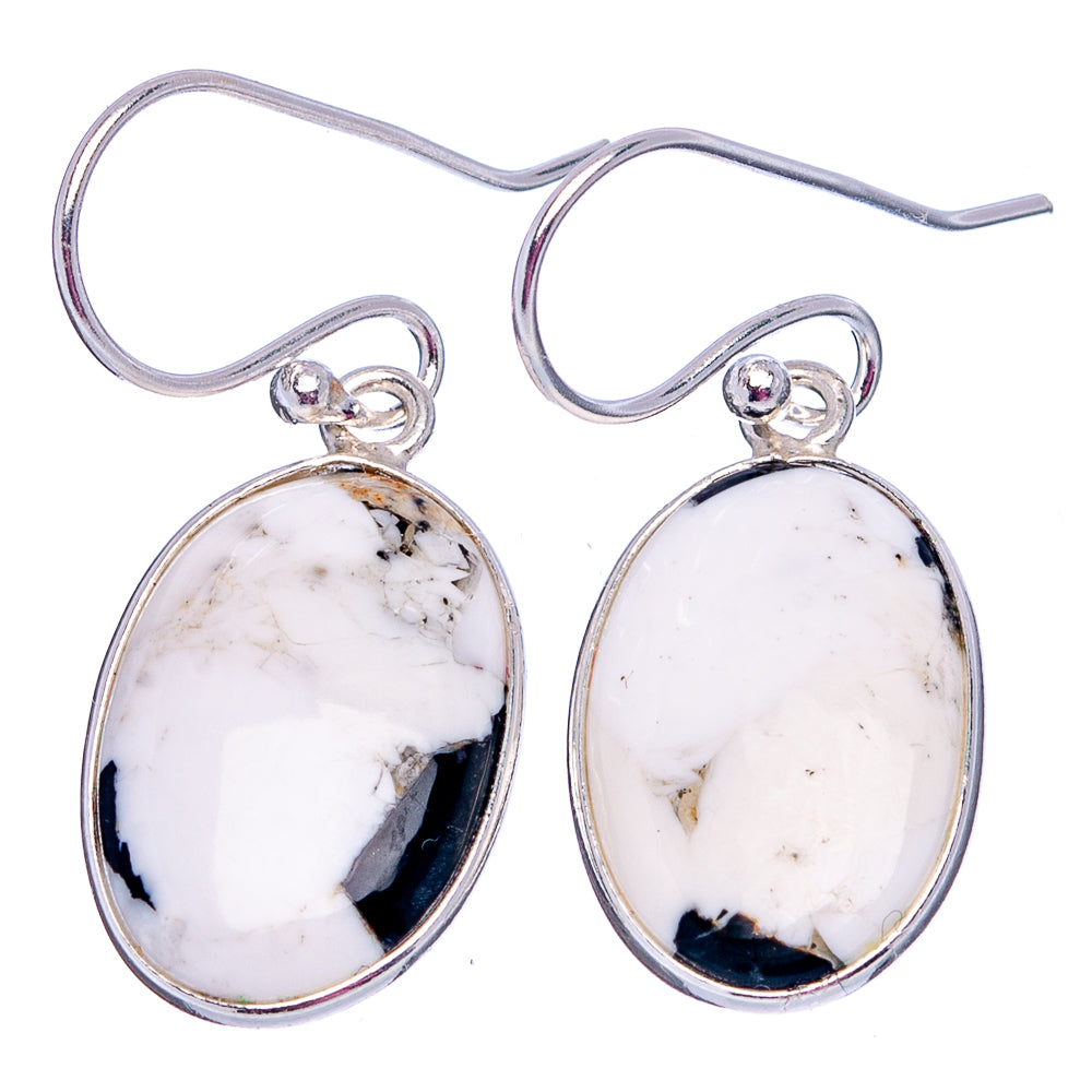 White Buffalo Turquoise Earrings 1 3/8" (.925 Sterling Silver)