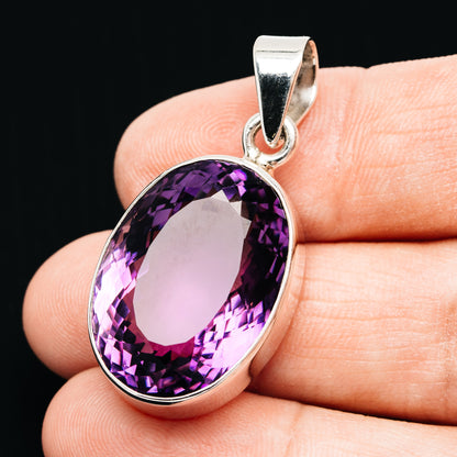 Premium 43ct Faceted Brazilian Amethyst Pendant  1 5/8" (.925 Sterling Silver)